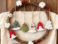 Décoration de Noël suspendue personnalisée en bois massif gravé, thème féerique écologique, Père Noël et bonhomme de neige, avec corde