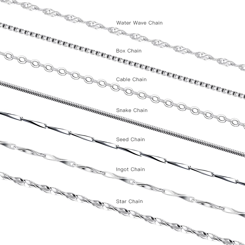 Cable/onda de agua/caja/estrella/serpiente/lingote/semilla de plata cadena italiana 925 cadenas de joyería de plata esterlina para mujer