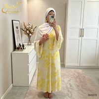 Robe Abaya en Chiffon Imprimé Floral pour Femmes Musulmanes 2026, Manches Évasées, Taille Cintrée, Longue Maxi, Robe Islamique Modeste