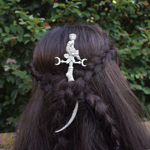 Épingle à cheveux vintage style occulte, aigle et sabre, en argent antique, avec lame courbée de rapace, motif oiseau mystique, pour coiffure, cadeau - Product Image 5