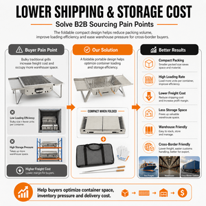 Wholesale <strong>Foldable</strong> Charcoal Outdoor Portable Charcoal <strong>BBQ</strong> Grill <strong>Foldable</strong> Stainless Steel Barbecue Grill for Camping Picnic - Product Image 4
