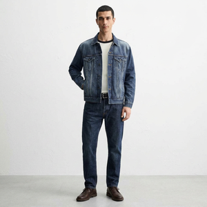 Light Wash Denim <b>Jacket</b> For Men <b>With</b> Soft Finish And Classic Cut Perfect For Spring And Fall - Product Image 1
