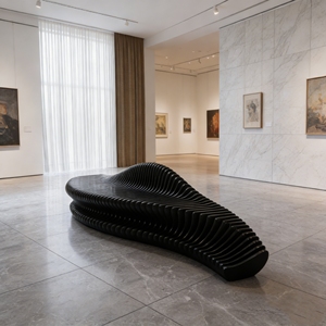 Sofá Combinado de Madera y Hierro con Forma de Arco Artístico Y517, Banco Decorativo para Espacios Públicos, para Patio de Villa, Cafetería, Terraza, Área de Descanso de Oficina - Product Image 3