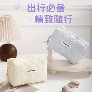Been Love <b>Makeup</b> Bag Cream Quilted Portable Cosmetic <b>Case</b> For Travel Toiletries - Product Image 3