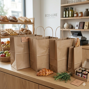 Custom Eco-Friendly Recyclable Biodegradable Waterproof Digital Printing Takeaway Packaging Fast Food Kraft <b>Paper</b> Bags Handles - Product Image 2