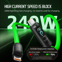 Câble de charge rapide Piva 1,5 m 480 Mbps en silicone liquide avec affichage numérique Type C vers C PD240W pour ordinateur portable, tablette, téléphone