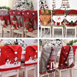 Funda para Silla de Comedor de Hotel para Banquete de Boda Navideña con Diseño de Papá Noel y Muñeco de Nieve, Material de Tela - Product Image 3
