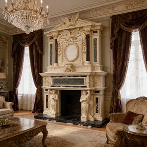Statue de cheminée en marbre beige à deux étages, sculptée à la main, style <span class=keywords><strong>moderne</strong></span> - Product Image 3