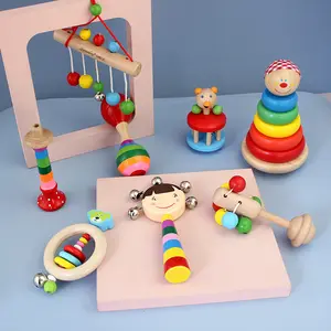 Wholesale toddlers musical instrument baby rattles noise maker promotion gifts wooden maracas Shaker Sand Hammer Toy