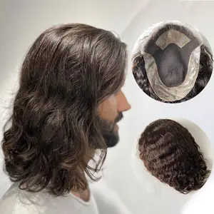 Vente en gros de dentelle de qualité supérieure avec base en PU 12 pouces vague noire hommes toupets remplacement postiche 100% cheveux humains toupet pour hommes - Product Image 1
