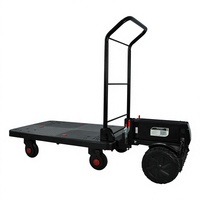 Chariot à plateforme électrique, chariot à main, capacité de 300 kg, chariot d'entrepôt en acier et plastique robuste, quatre roues, transport logistique PLA300-DX-EB