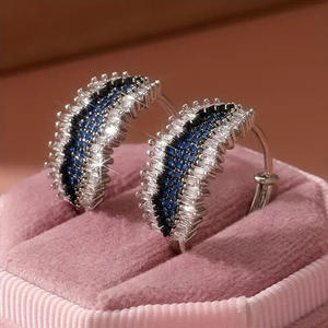 Orecchini a Cerchio di Lusso in Oro Bianco con Zaffiri, Argento 925 con Incastonatura a Canale, Taglio Baguette, Gioielli Raffinati da Donna per Matrimonio - Product Image 4