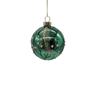 Boules de Noël <span class=keywords><strong>en</strong></span> <span class=keywords><strong>verre</strong></span> <span class=keywords><strong>soufflé</strong></span> à la main de haute qualité, personnalisées, vertes, 8 cm, 3 couleurs, suspendues, pour la décoration de la maison - Product Image 4