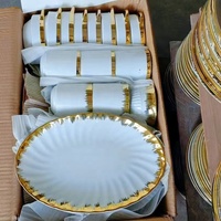 Ensemble de vaisselle en céramique plaquée or, bols et assiettes, porcelaine blanche pour restaurant et hôtel de luxe