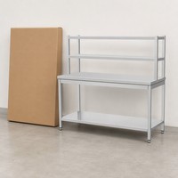 Mesa de Trabajo de Acero Inoxidable de Grado Comercial con Dos Niveles, Estante de Almacenamiento Superior y Base Inferior con Patas Ajustables para Cantina