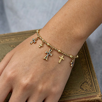 Bracelet à breloque croix plaqué or 18 carats pour femme, en acier inoxydable, avec perles en zircon CZ, chaîne vintage, cadeau personnalisé