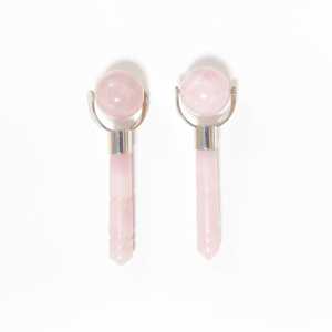 Nouveau design : Rouleau de massage en quartz rose, tige en pagode et planche Guasha en forme de cœur – Ensemble complet - Product Image 1