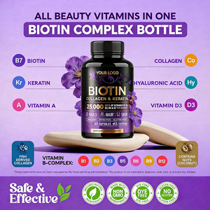 Biotina, Colágeno y Queratina 25000mg, <span class=keywords><strong>Complejo</strong></span> Multivitamínico de Belleza, Cápsulas de Suplemento Dietético, 60 Cápsulas/Botella, 2 Cápsulas por Porción - Product Image 2