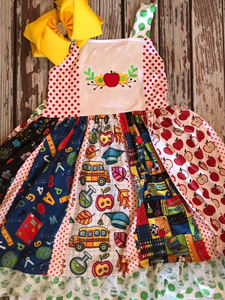 Vestido de Verano para Niña GSD3511, Diseño Personalizado, con Estampado de Autobús Escolar y Lápiz Volador, Venta al por Mayor - Product Image 3