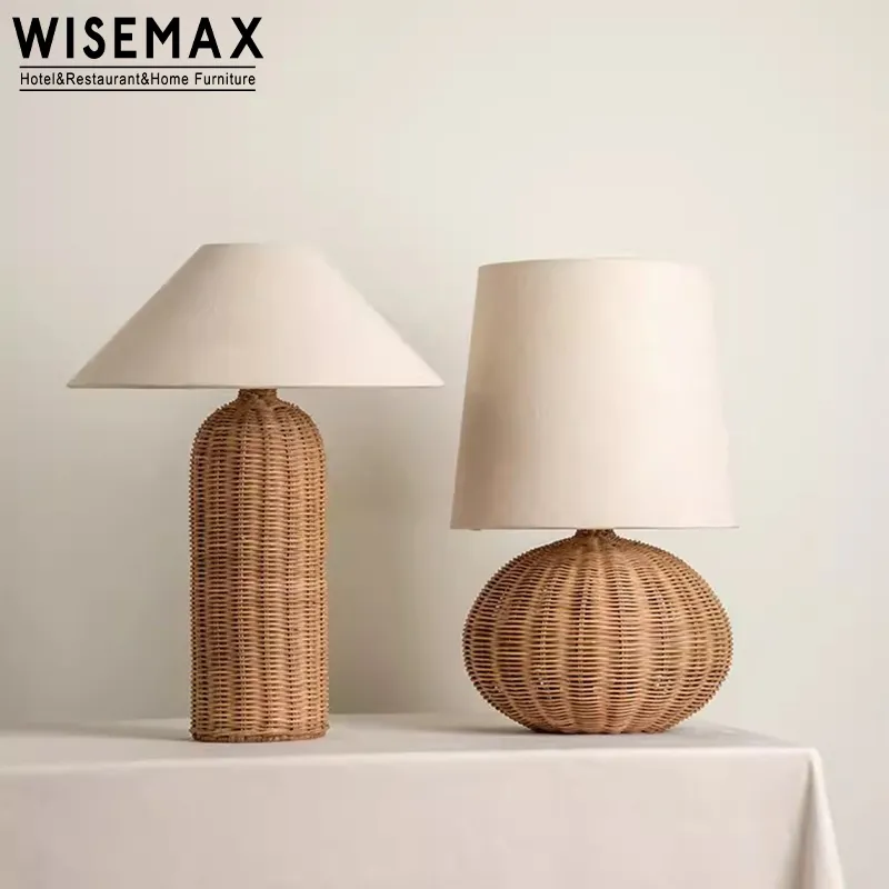 WISEMAX FURNITURE Lampe sur pied de style rétro japonais Lampe de chevet en rotin tricolore à led Lampe de lecture pour chambre d'hôtel