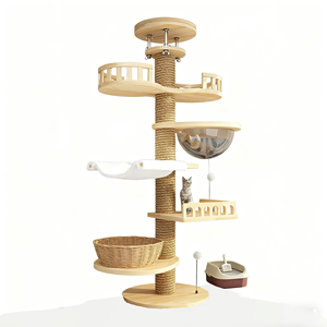 Arbre à Chats Luxe Moderne Multi-Niveaux Grand en Bois Massif Du Sol au Plafond Meuble Tour Plateforme de Saut et d'Escalade Emballage Carton - Product Image 3
