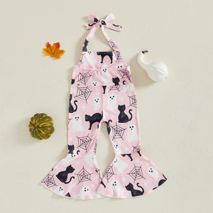 Halloween Halter Trẻ Em Cô Gái Rompers Trẻ Em Bí Ngô In Quần Áo Toddler Chuông Dưới Toddler Kid Bé Cô Gái Jumpsuit - Product Image 5