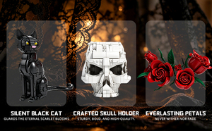 Gothic Skull <strong>Cat</strong> Building Blocks Black <strong>Cat</strong> with Red Rose Skull DIY Model Set Halloween Home Decor Unique Gift for Adults Teens - Product Image 6