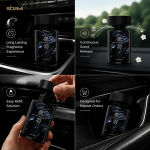 Ambientador de Coche Recargable con Liberación Continua de Aroma Suave, Tapa Negra Mate, Diseño Compacto para Portavasos - Product Image 1