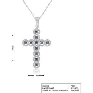จี้รูปกางเขนเงินแท้ 925 Jewelspaark ประดับด้วยหินธรรมชาติสีน้ำเงิน 1.00 กะรัต ทรงเหลี่ยม ดีไซน์คริสเตียน สำหรับทุกเพศ ชุบโรเดียม หรูหรา - Product Image 2