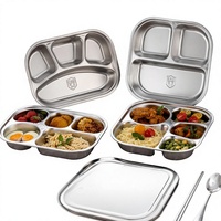 Plato Cuadrado de Acero Inoxidable 304 con Tapa, Plato para Pescado, Lonchera para Niños y Estudiantes, Comedor
