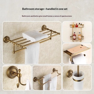 Porte-serviettes et support de bain pliables en laiton de style antique, fixation murale sans perçage pour salle de bain/toilettes/stockage - Product Image 4