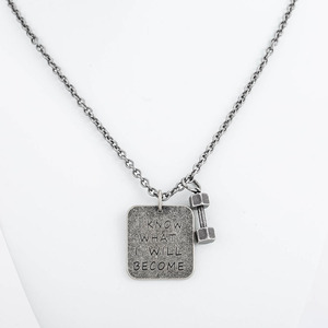 yunnique Antique Silver Titanium Steel Dumbbell Pendant <b>Necklace</b> With Inspirational English Quote For <b>Couples</b> Unisex Gift - Product Image 3
