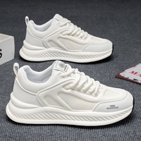 Chaussures Homme Personnalisées Style Coréen Été Blanches à Lacets Solides Sport Décontracté Maille Semelle Souple Antidérapante Robuste Course Polyvalentes Tendance