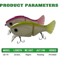 Prêt à expédier 2 appâts de réveil articulés 12.5cm 45g appâts de glisse à lèvres avec queue souple en matériau PVC