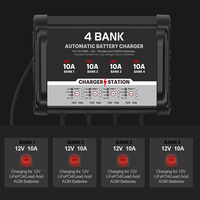 Cargador de Baterías Inteligente de 4 Bancos y 40A por Banco, Cargador de Baterías de Plomo-Ácido AGM LiFePO4 de 14.6V, Cargador AC-DC para Automóvil, Motocicleta y Garaje