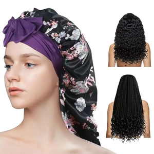 Bonnet en satin QINGYAN personnalisé avec logo, long, double couche, extensible, en soie verte pour tresses, bandeau pour cheveux, bonnet de nuit avec lien - Product Image 1