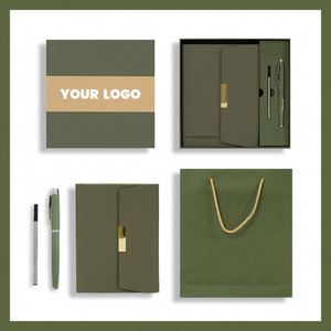 80gsm Thick Paper Notebook with Ribbon <b>Bookmark</b> in Olive Green <b>Gift</b> Box and with Matching Pen - Product Image 5