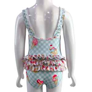 Las chicas 1pc Bikini traje de baño de hielo crema aop tela elástica <span class=keywords><strong>volante</strong></span> correas floral cuello volantes bikinis y Bañadores - Product Image 4