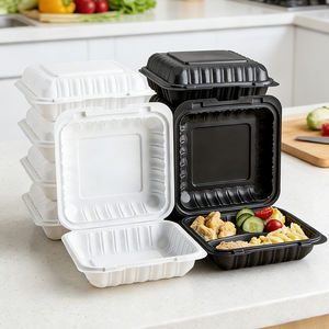 Boîtes à lunch jetables en bagasse biodégradable avec couvercle, compatibles micro-ondes, pour hamburgers à emporter et traiteur (capacité personnalisable) - Product Image 1