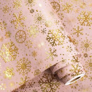 Papier d'emballage de Noël en kraft, flocons de neige, or métallique, papier d'emballage en feuille gaufrée, rose et or pour l'emballage de cadeaux de Noël - Product Image 2