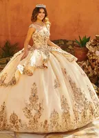Bleu marine or robe de Quinceanera hors épaule chérie perles âge anniversaire robe de bal douce 16 robe Vestidos De 15 Anos QM669
