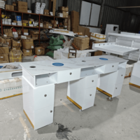 Table de manucure de luxe avec collecteur de poussière, poste de travail pour technicien(ne) des ongles, plateau en marbre, bureau de manucure LED pour salon de beauté