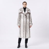 Manteau long décontracté d'hiver pour femme en fourrure de vison argenté naturel, coupe oversize, col rabattu, résistant au vent, écologique, en polyester strié