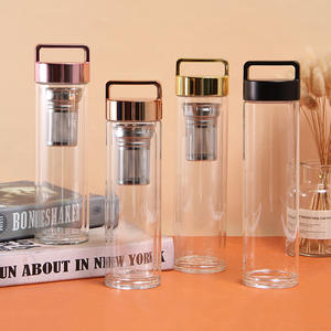 定制徽标品牌双层玻璃瓶制造商销售茶果过滤器水瓶带盖 - Product Image 2