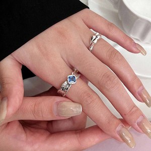 Yinruitai S925 Sterling Silver Blue Zircon <b>Open</b> <b>Ring</b> For Women Korean Retro Niche Design Minimalist Style Gift Jewelry - Product Image 3