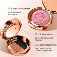 Colorete de Marca Privada de Lujo Lilywild, Estuche Color Oro Rosa, Rosa Tallada en 3D, Alta Pigmentación, Vegano, Resistente al Agua, Acabado Brillante y Duradero para el Rostro