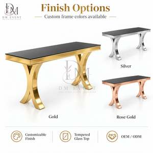 Crossed Pedestal Stainless Steel Cocktail <b>Table</b> for Event Venue Wholesale Distributor and <b>Party</b> Hire with Tempered Glass Top - Product Image 4