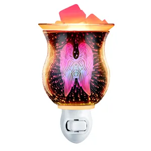 3D Glass Angel Wing Outlet Wax Warmer With Removable Glass Lid Night Light Aroma Burner For Home
