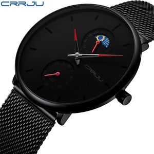 Reloj de Pulsera de Cuarzo CRRJU para Hombre, Correa de Malla de Acero Negra, 42 mm, Resistente al Agua, Minimalista, con Múltiples Esferas, para Negocios y Deportes, OEM ODM - Product Image 3