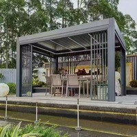 Pergola bioclimatique motorisée de luxe Yimu YM175 en aluminium avec toit à lamelles, imperméable, rideaux anti-insectes, durable, anti-corrosion